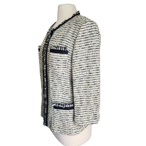 Lafayette 148 Tweed Blazer Women's 12 Metallic Shimmer Navy Blue Silver Career - Picture 2 of 16